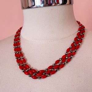 Vintage Y2K Red Goth Rhinestone Valentines Day Beaded Statement Layer Necklace